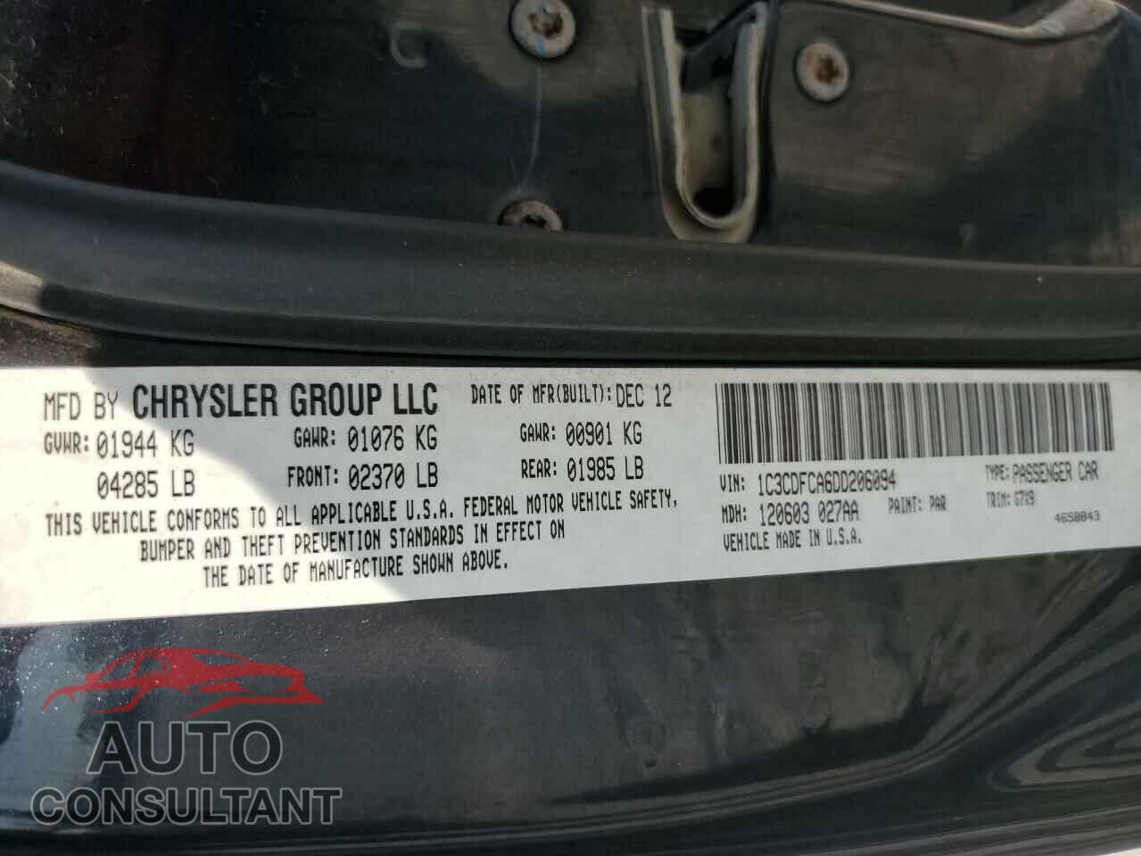 DODGE DART 2013 - 1C3CDFCA6DD206094