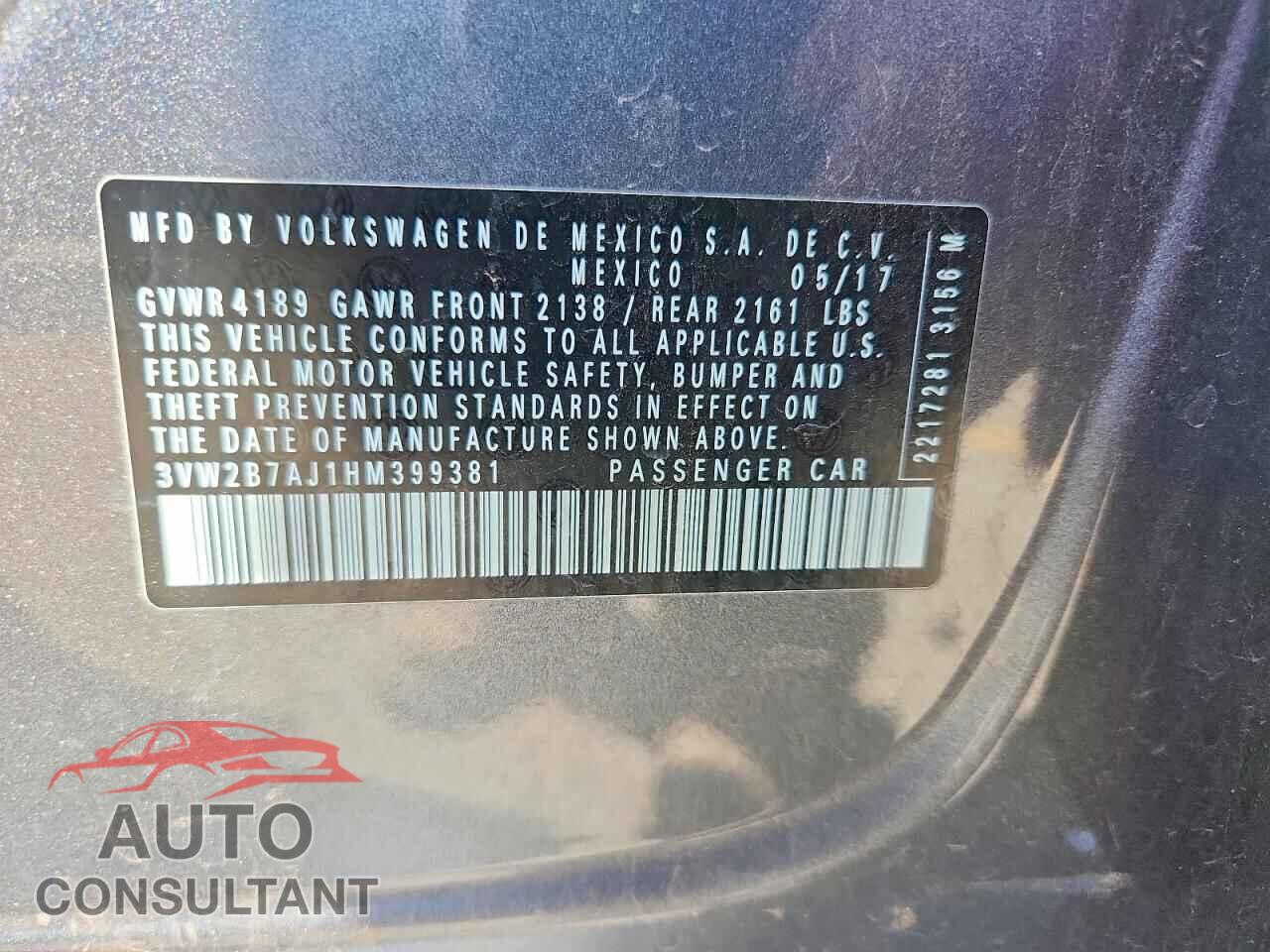 VOLKSWAGEN JETTA 2017 - 3VW2B7AJ1HM399381