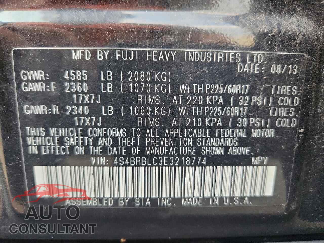 SUBARU OUTBACK 2014 - 4S4BRBLC3E3218774