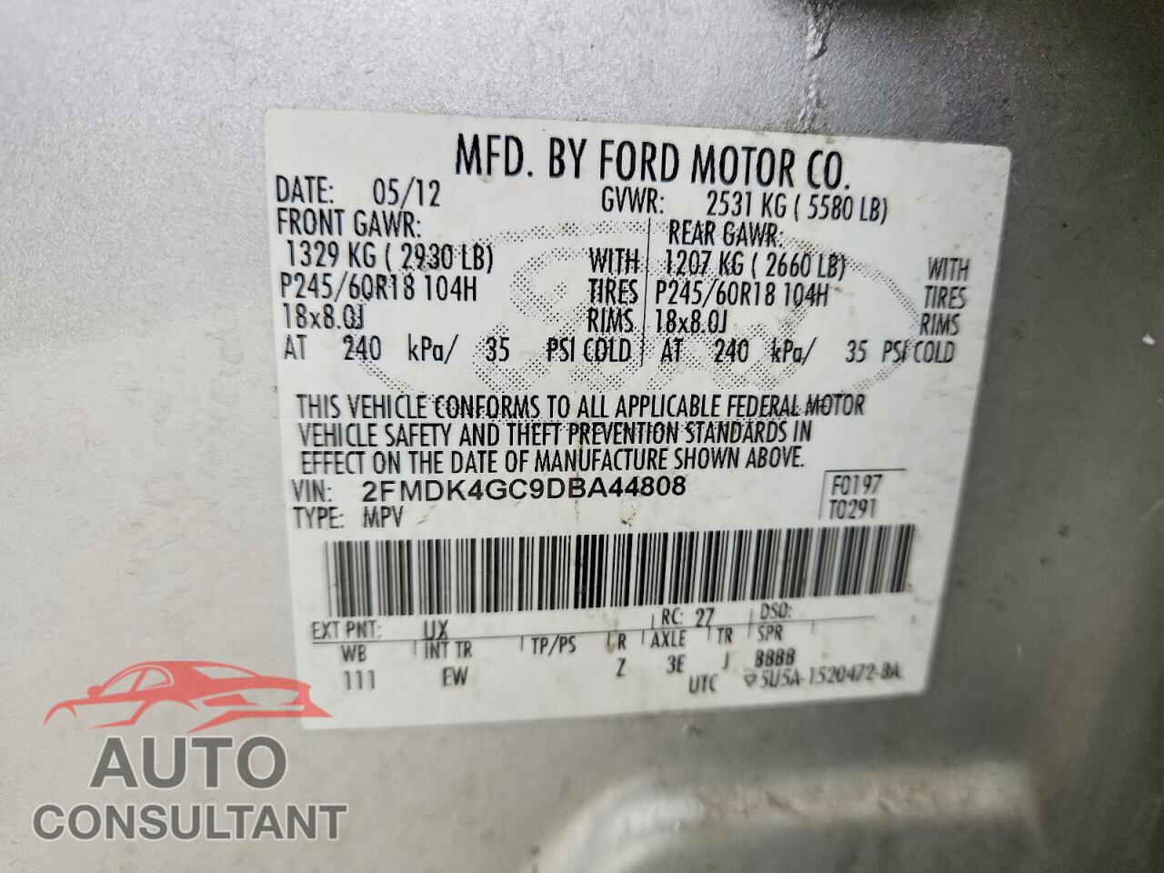 FORD EDGE 2013 - 2FMDK4GC9DBA44808