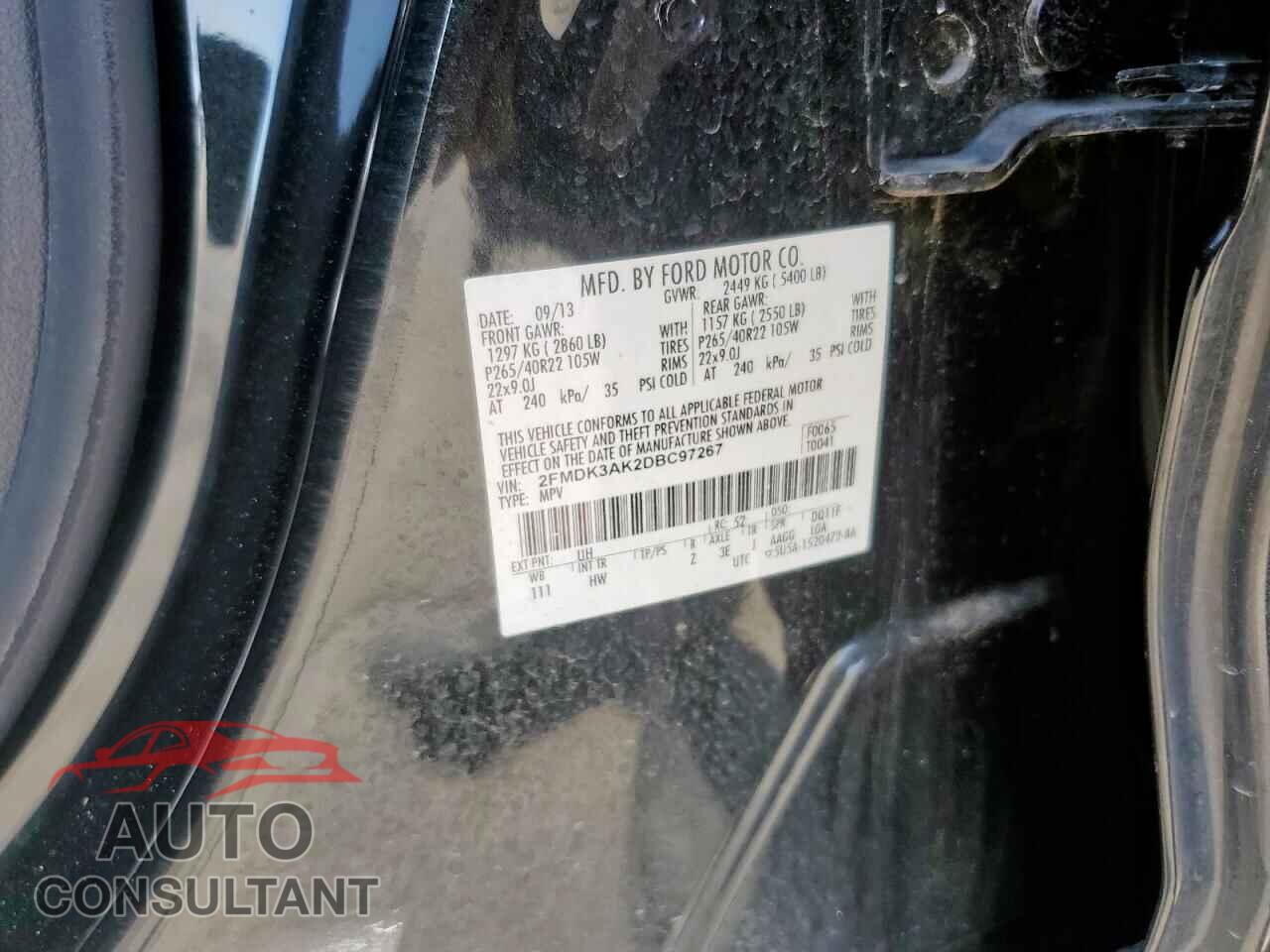 FORD EDGE 2013 - 2FMDK3AK2DBC97267