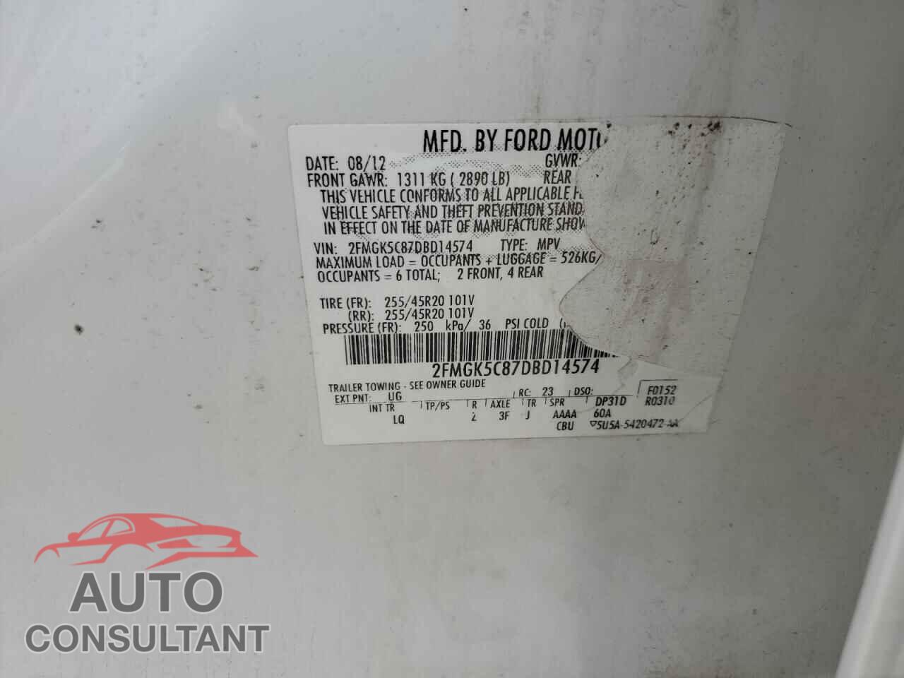 FORD FLEX 2013 - 2FMGK5C87DBD14574