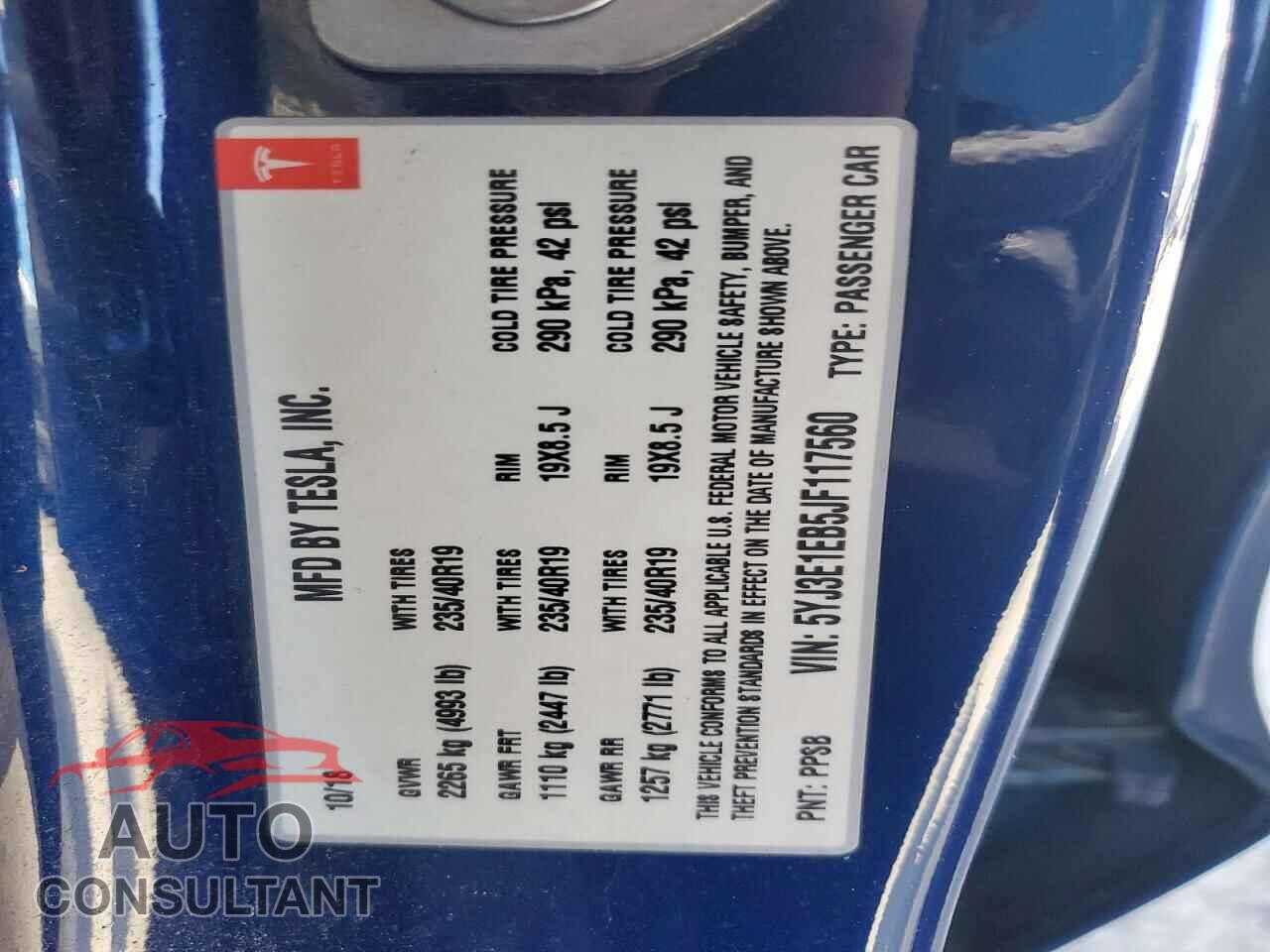 TESLA MODEL 3 2018 - 5YJ3E1EB5JF117560