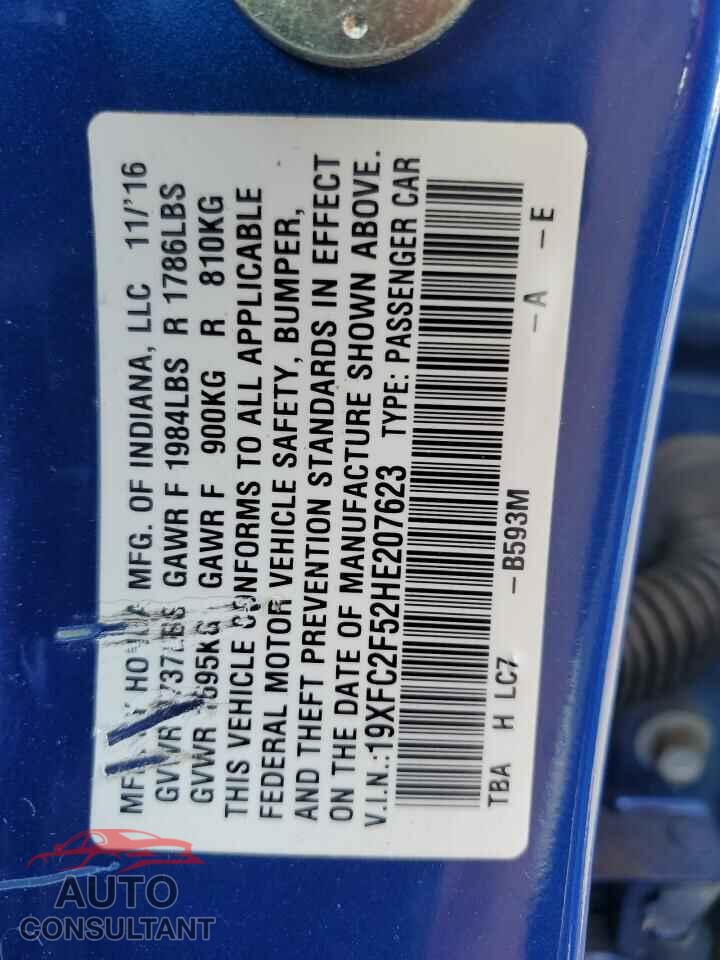HONDA CIVIC 2017 - 19XFC2F52HE207623