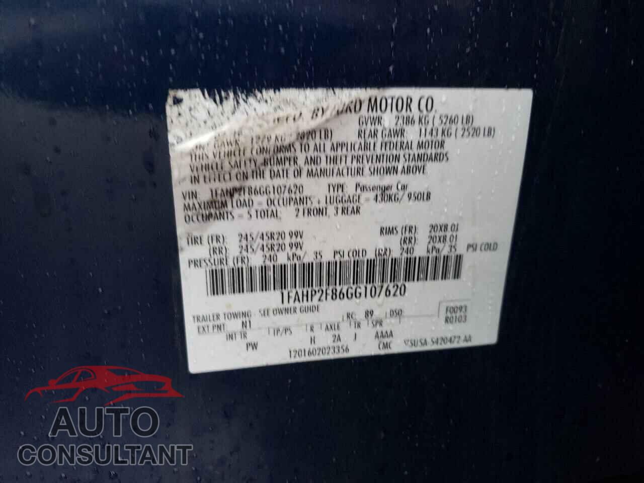 FORD TAURUS 2016 - 1FAHP2F86GG107620