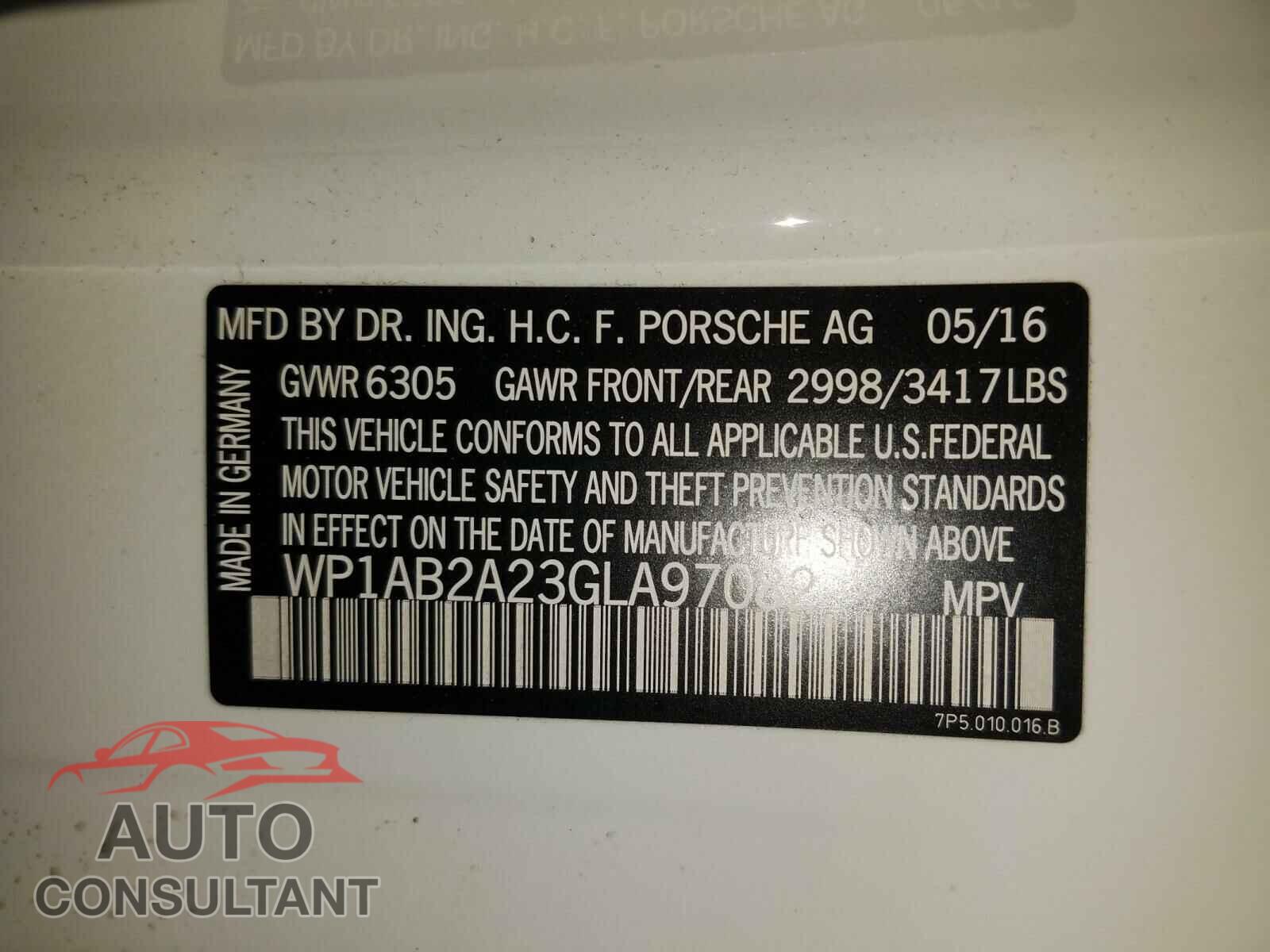 PORSCHE CAYENNE 2016 - WP1AB2A23GLA97082