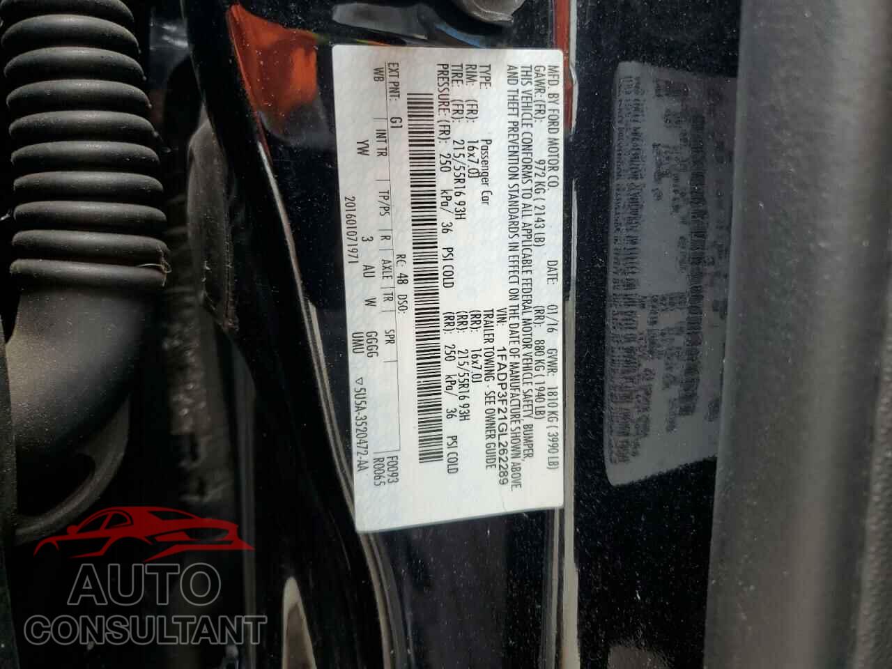 FORD FOCUS 2016 - 1FADP3F21GL262289