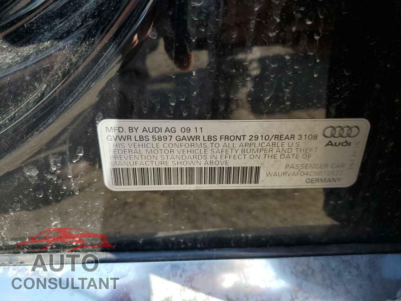 AUDI A8 2012 - WAURVAFD4CN012522