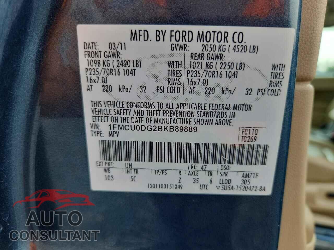 FORD ESCAPE 2011 - 1FMCU0DG2BKB89889