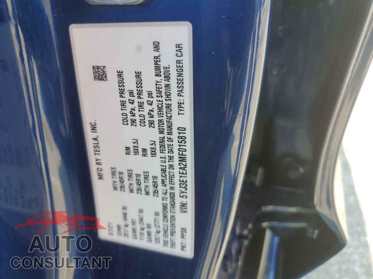 TESLA MODEL 3 2021 - 5YJ3E1EA2MF015810
