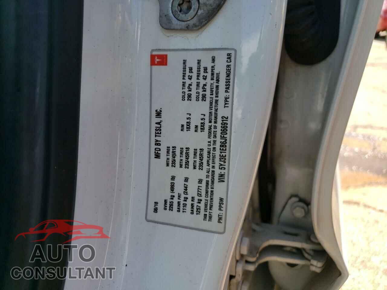 TESLA MODEL 3 2018 - 5YJ3E1EB6JF066912