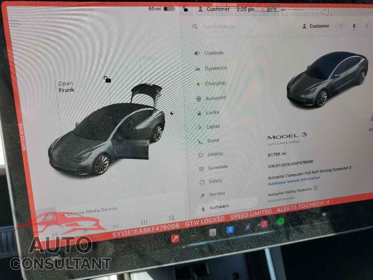 TESLA MODEL 3 2019 - 5YJ3E1EA8KF476006