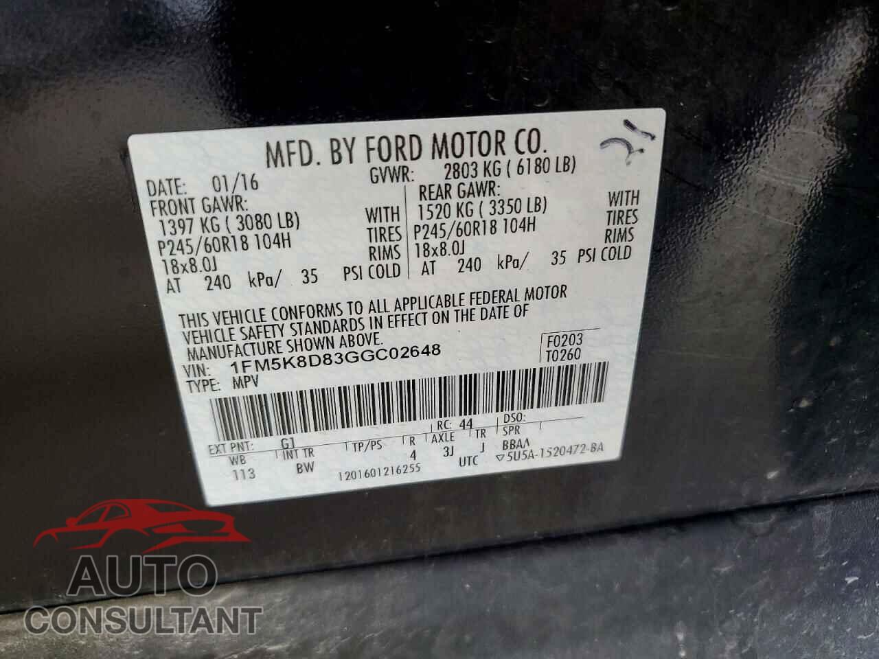 FORD EXPLORER 2016 - 1FM5K8D83GGC02648