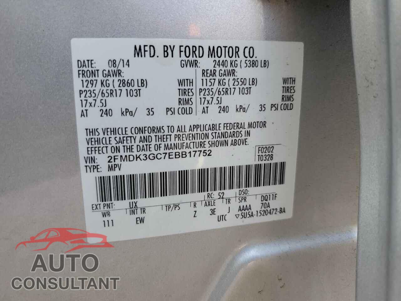 FORD EDGE 2014 - 2FMDK3GC7EBB17752