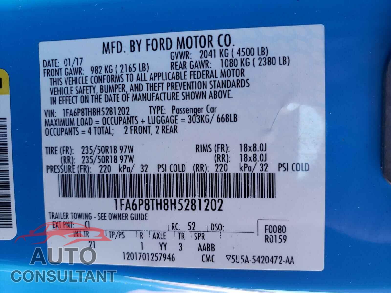 FORD MUSTANG 2017 - 1FA6P8TH8H5281202