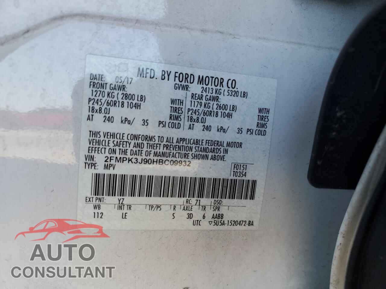 FORD EDGE 2017 - 2FMPK3J90HBC09932