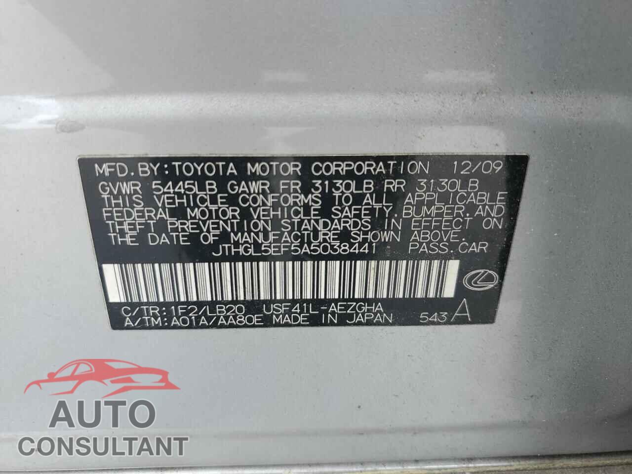 LEXUS LS460 2010 - JTHGL5EF5A5038441