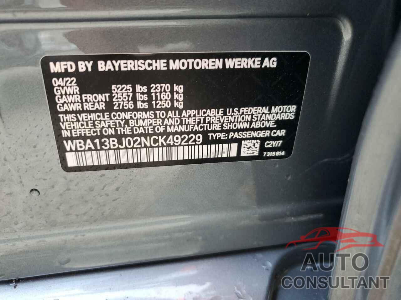BMW 5 SERIES 2022 - WBA13BJ02NCK49229