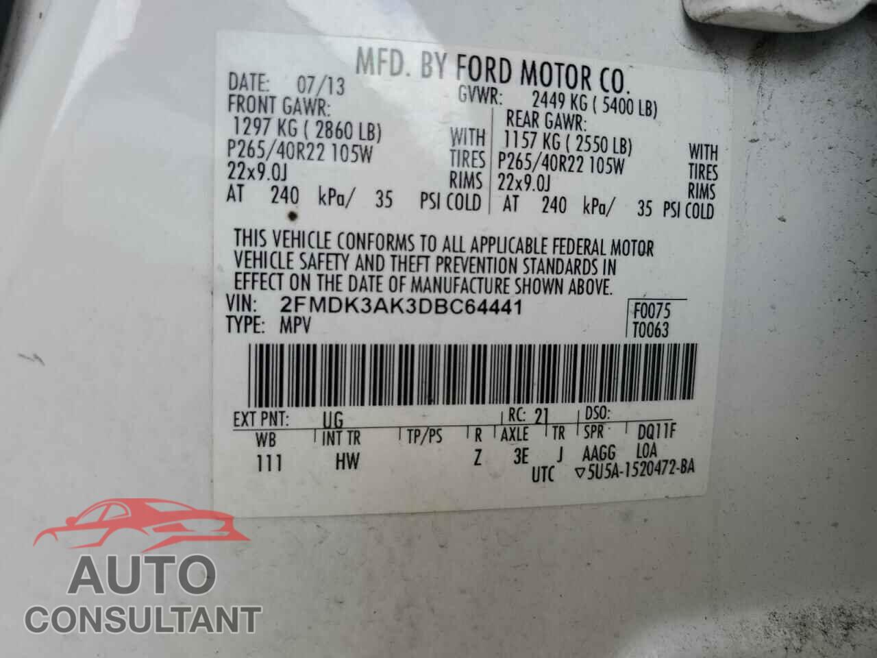 FORD EDGE 2013 - 2FMDK3AK3DBC64441