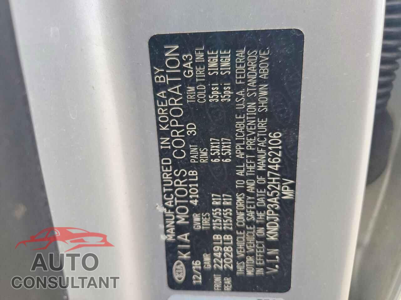 KIA SOUL 2017 - KNDJP3A52H7462106
