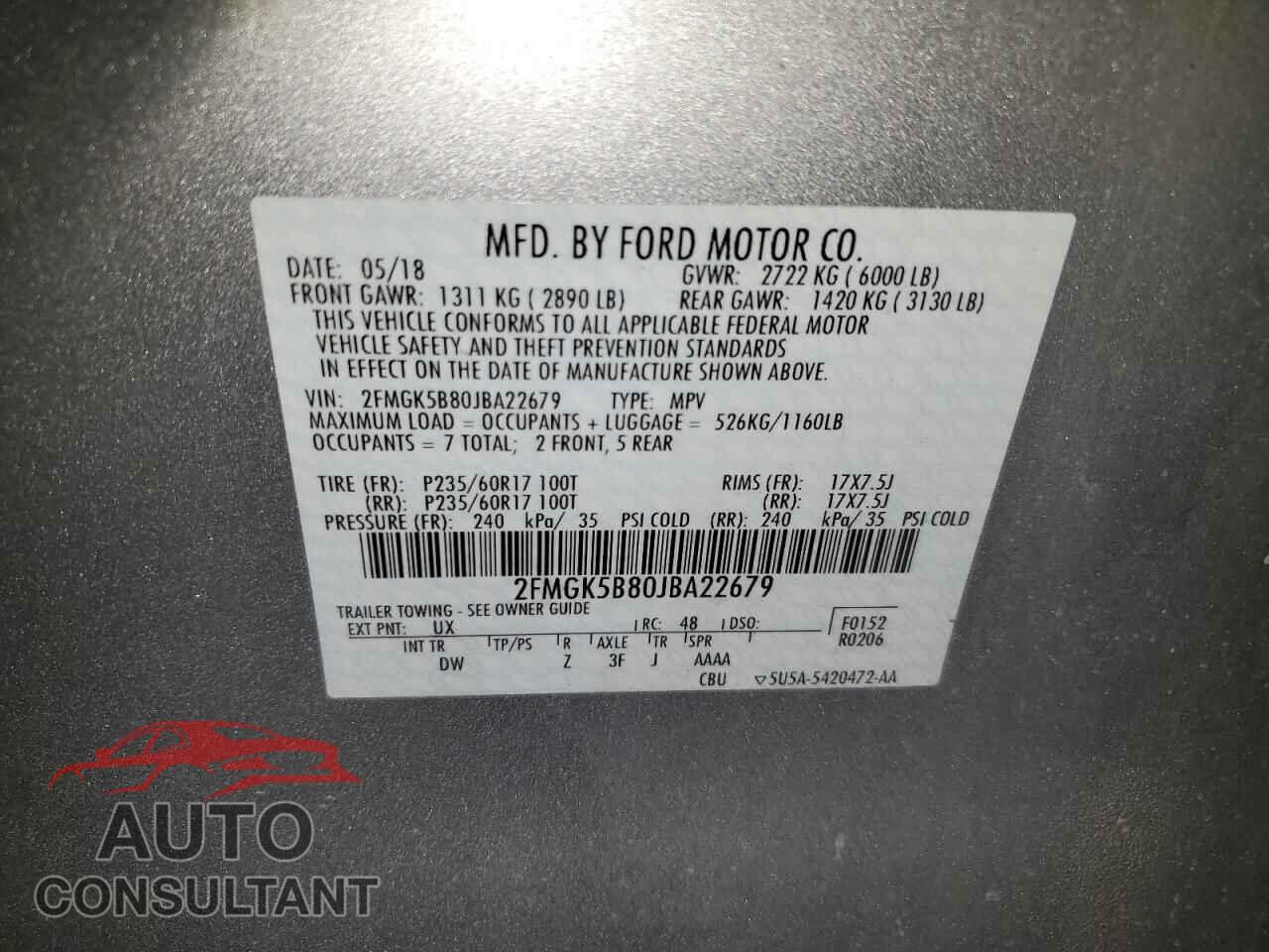 FORD FLEX 2018 - 2FMGK5B80JBA22679