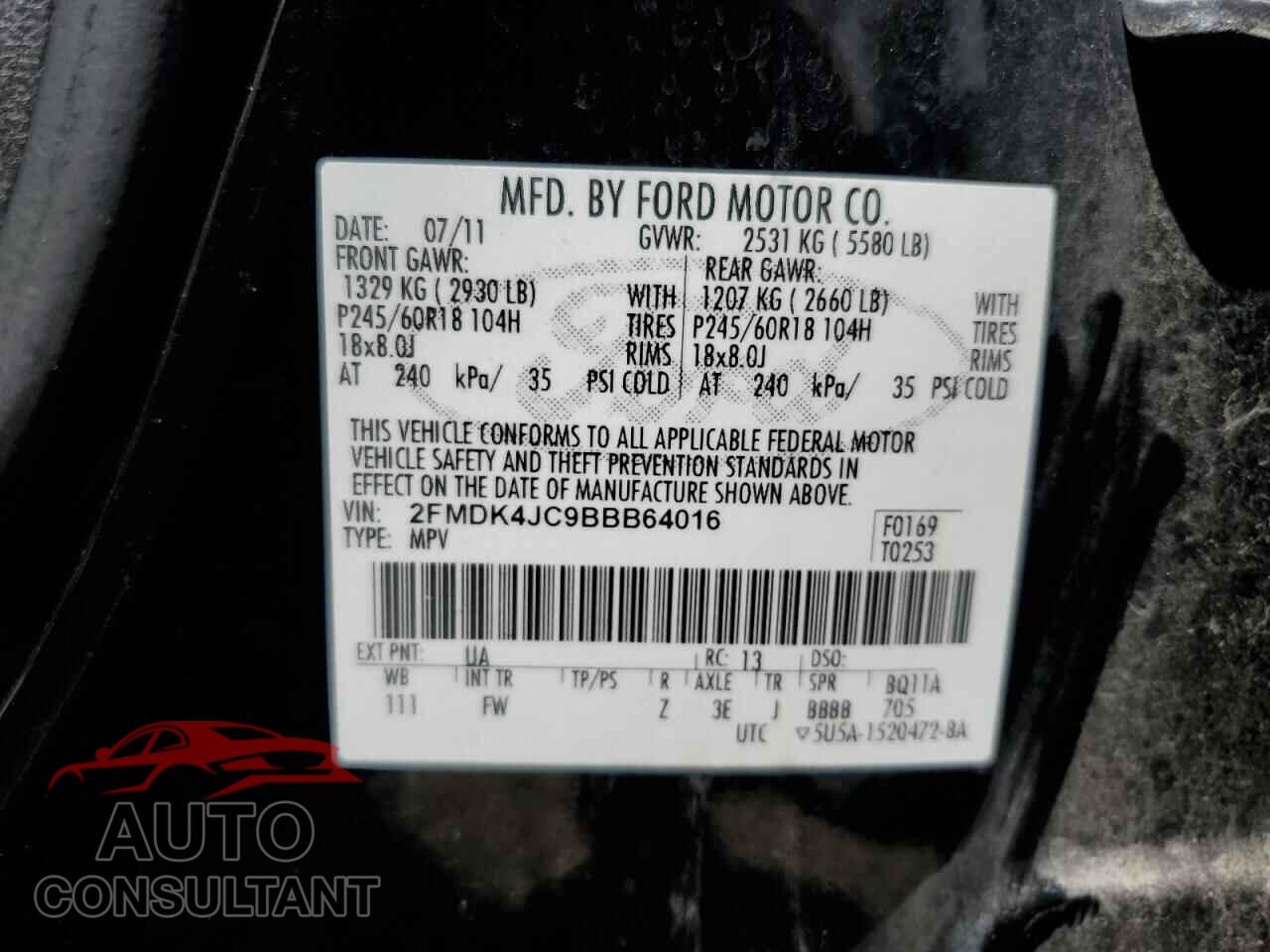 FORD EDGE 2011 - 2FMDK4JC9BBB64016
