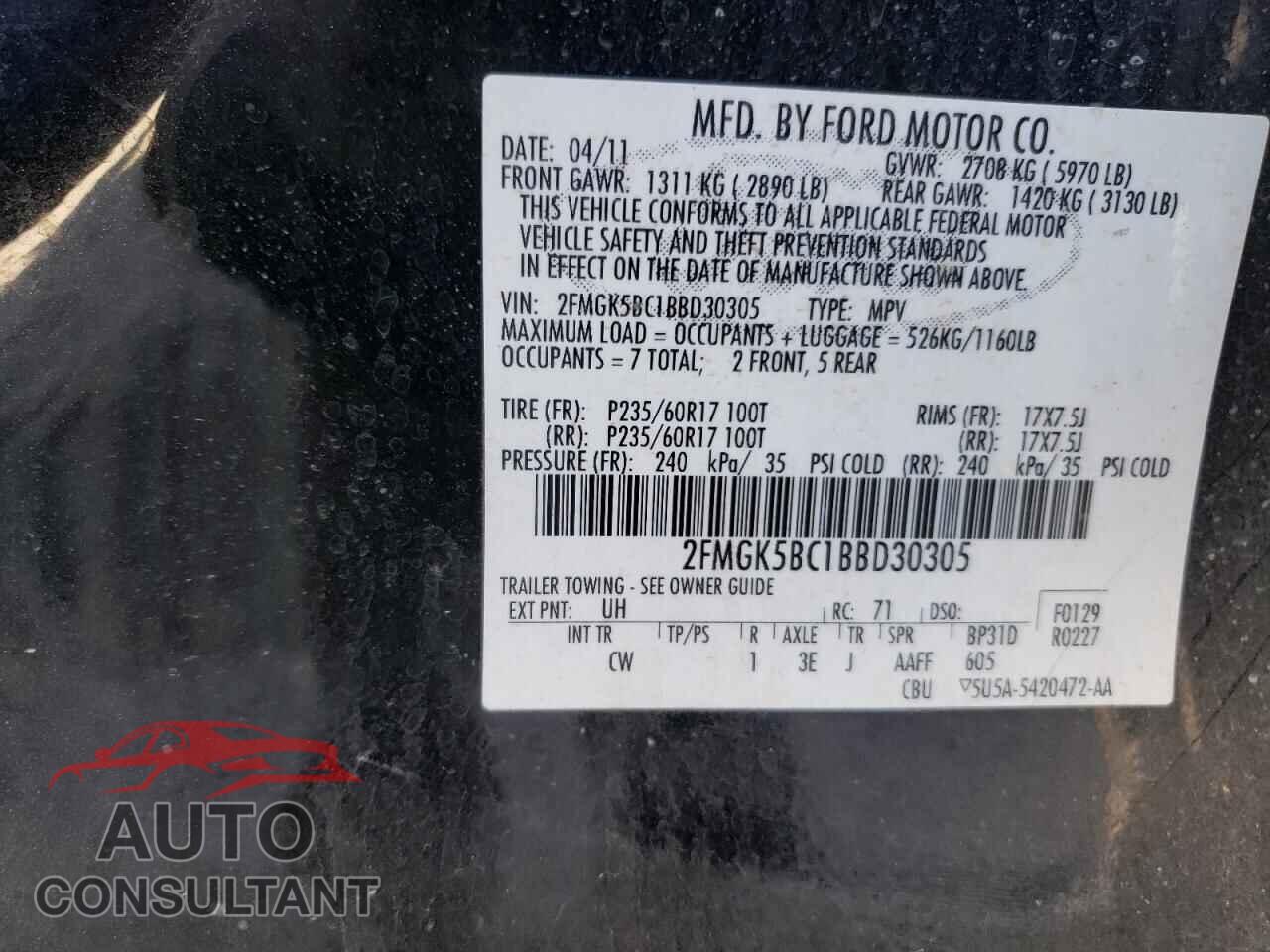 FORD FLEX 2011 - 2FMGK5BC1BBD30305