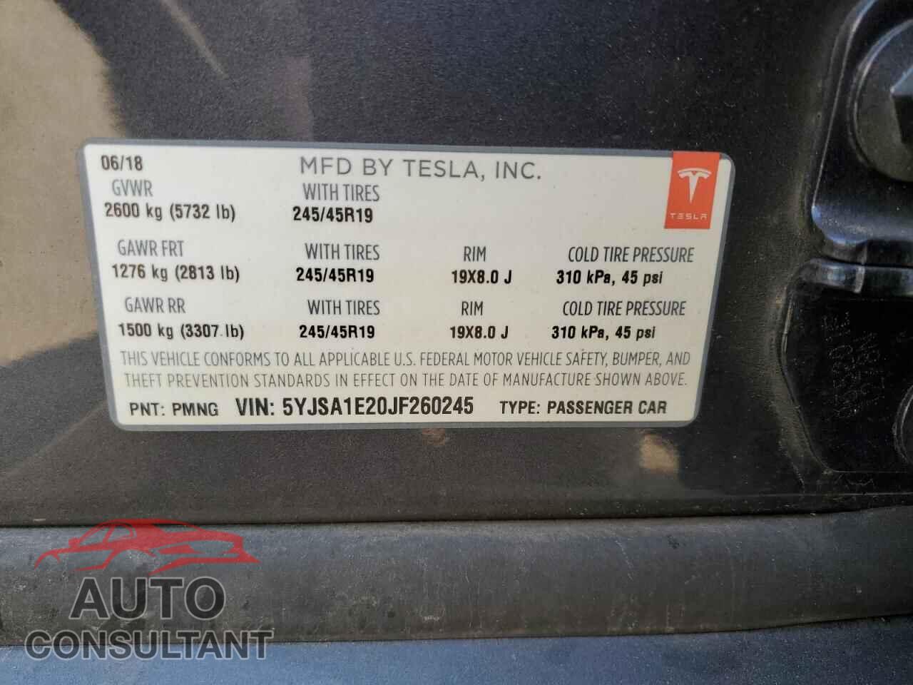 TESLA MODEL S 2018 - 5YJSA1E20JF260245