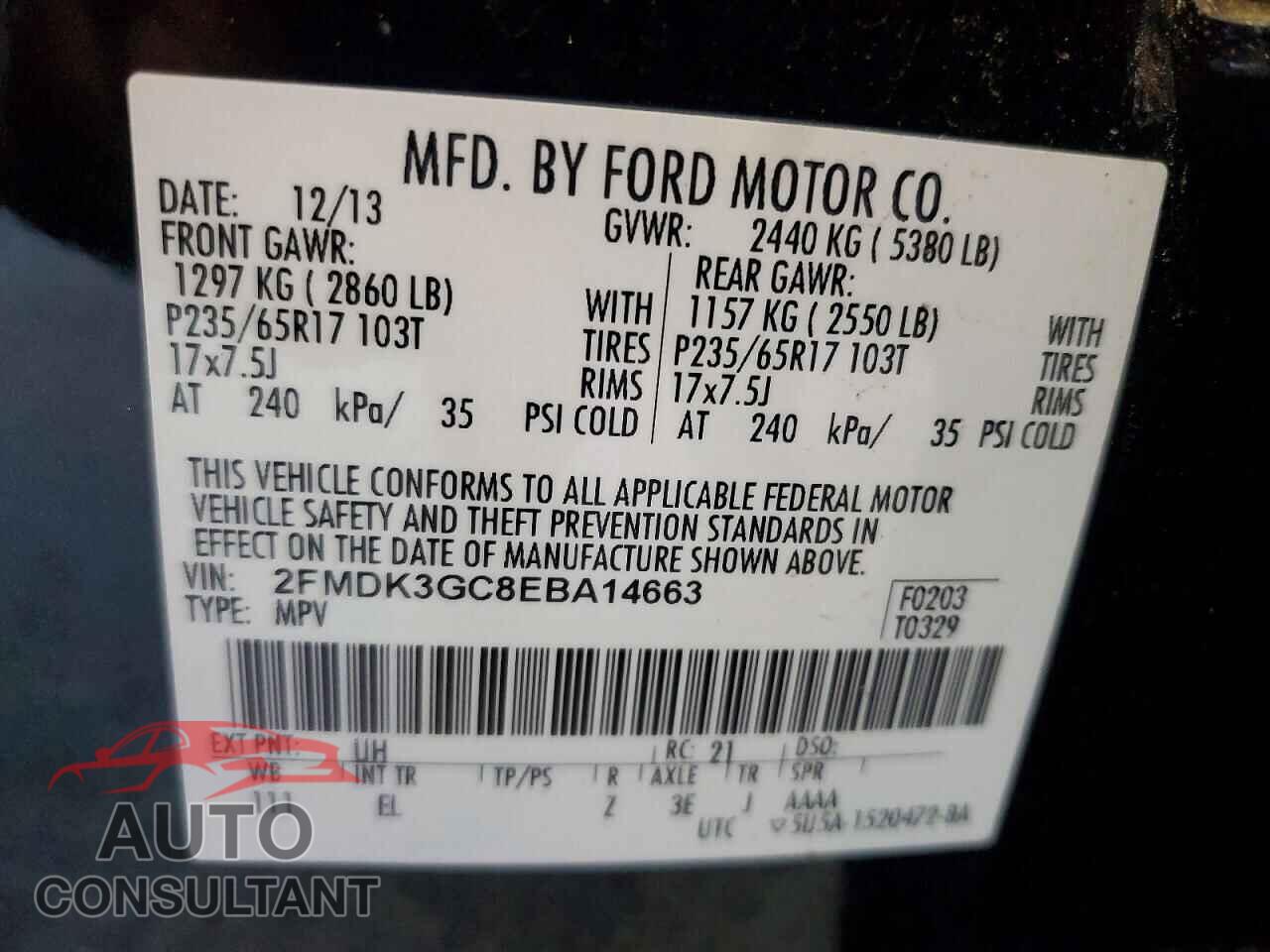 FORD EDGE 2014 - 2FMDK3GC8EBA14663