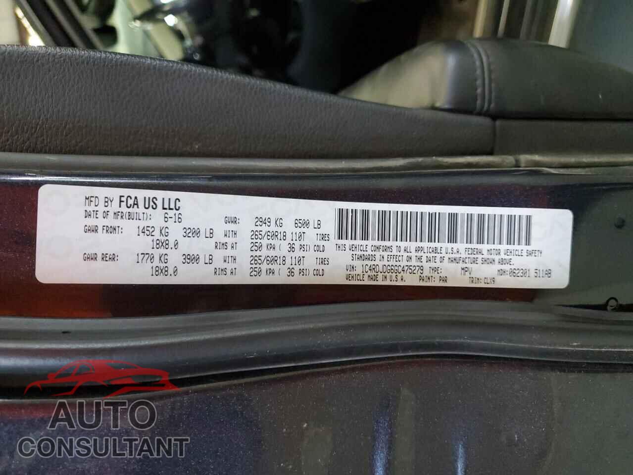 DODGE DURANGO 2016 - 1C4RDJDG6GC475279