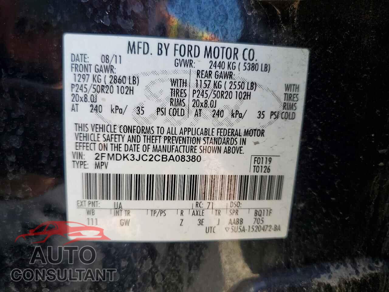 FORD EDGE 2012 - 2FMDK3JC2CBA08380