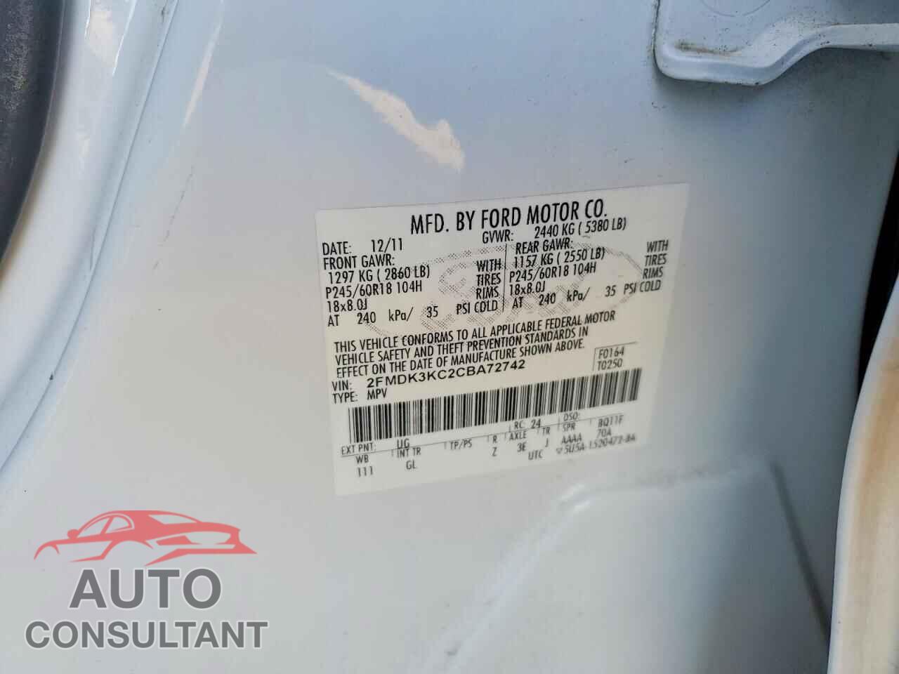 FORD EDGE 2012 - 2FMDK3KC2CBA72742