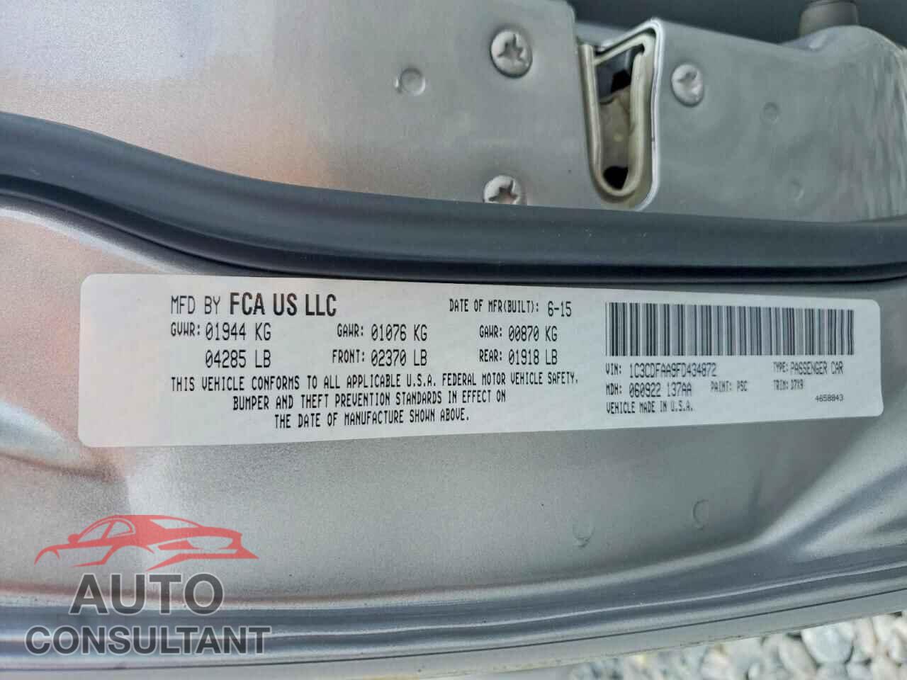 DODGE DART 2015 - 1C3CDFAA9FD434872