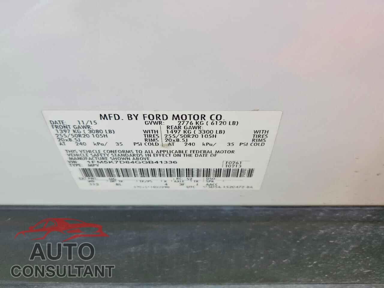 FORD EXPLORER 2016 - 1FM5K7D84GGB41336
