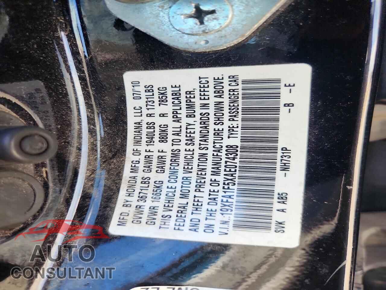 HONDA CIVIC 2010 - 19XFA1F5XAE074308