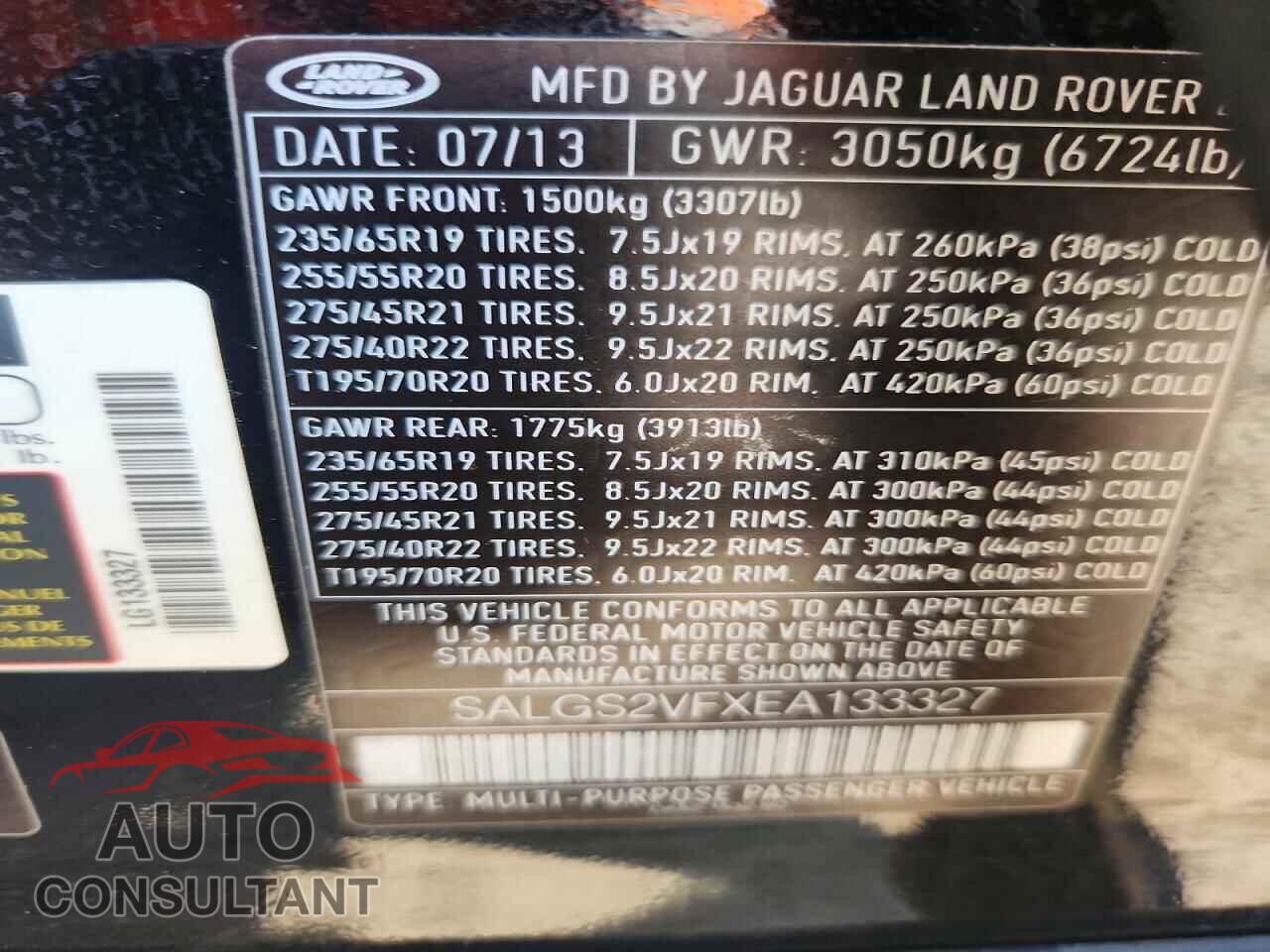 LAND ROVER RANGEROVER 2014 - SALGS2VFXEA133327