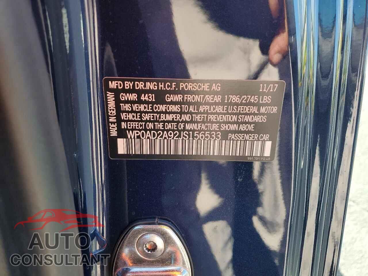 PORSCHE 911 2018 - WP0AD2A92JS156533