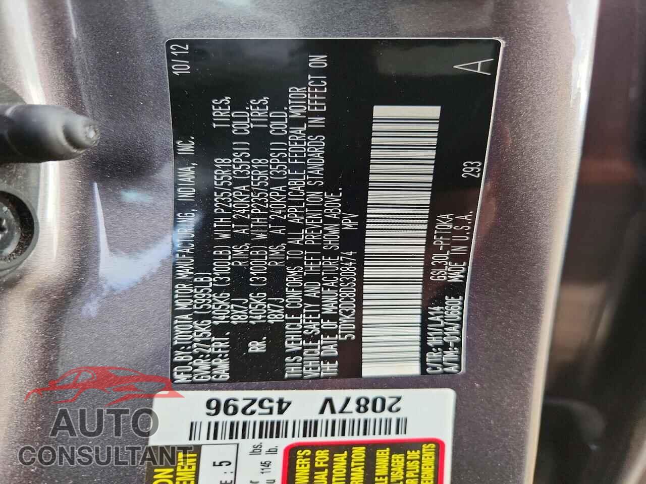 TOYOTA SIENNA 2013 - 5TDYK3DC8DS308474