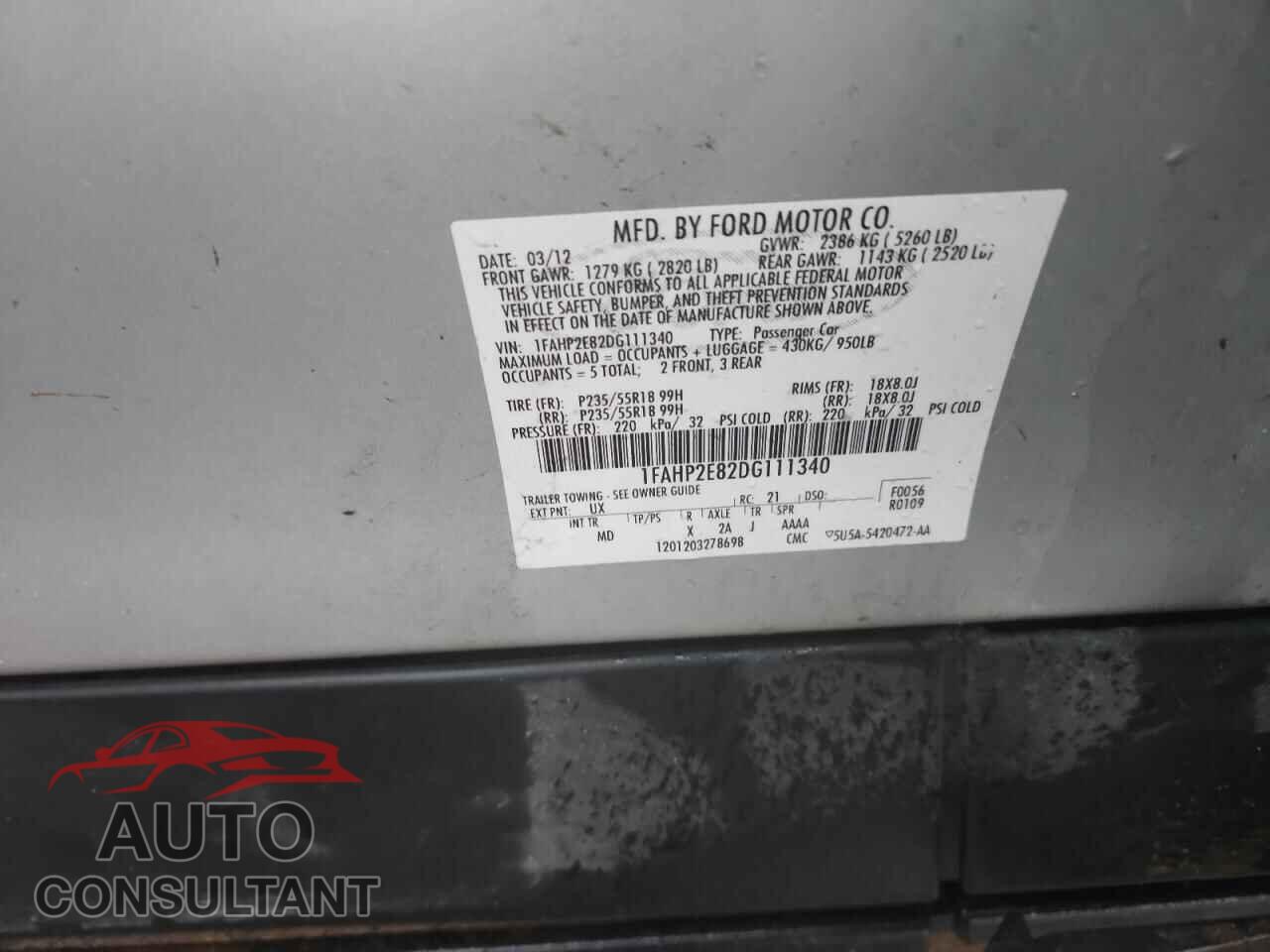 FORD TAURUS 2013 - 1FAHP2E82DG111340