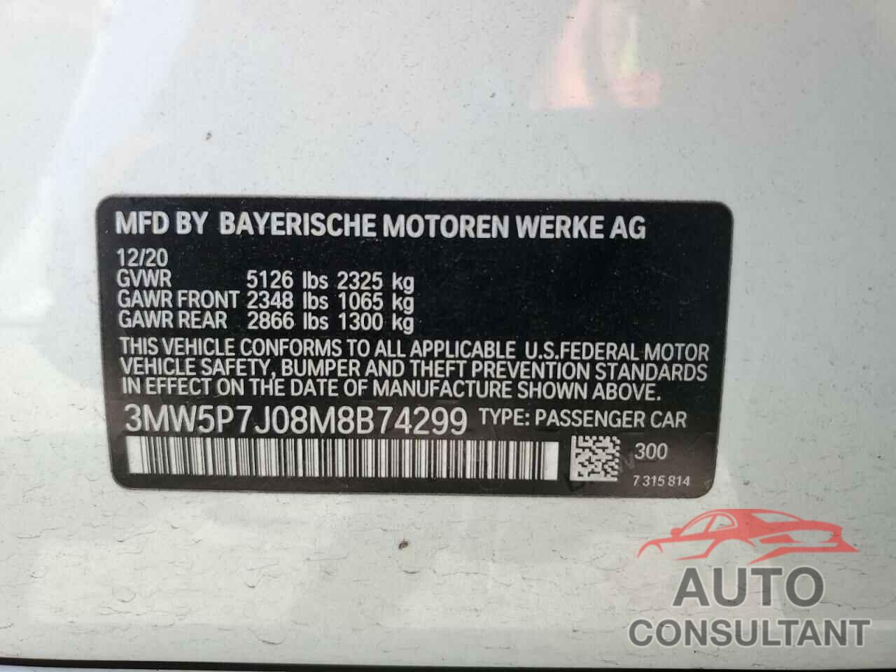 BMW 3 SERIES 2021 - 3MW5P7J08M8B74299