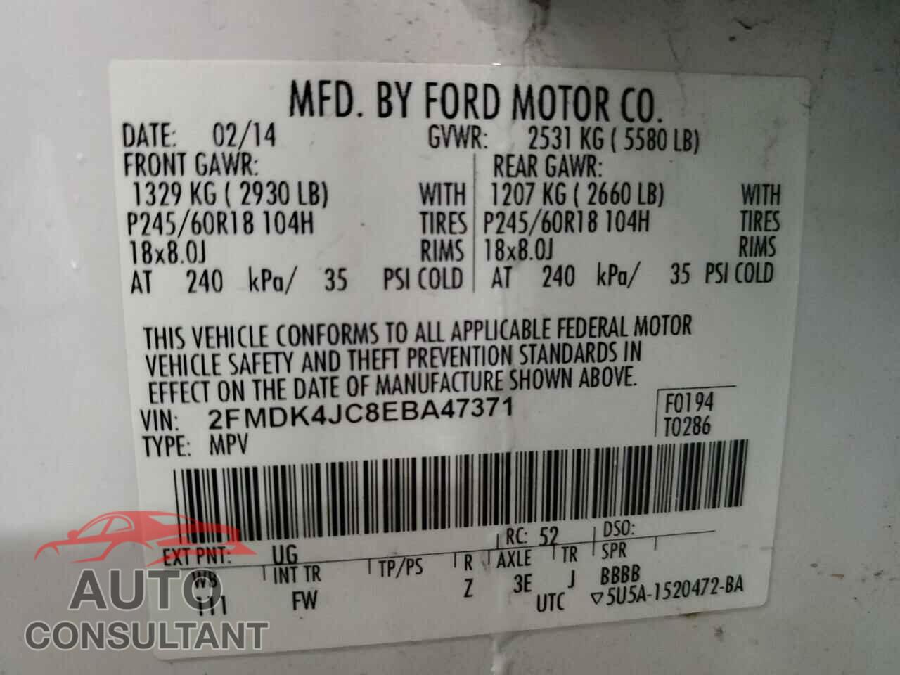 FORD EDGE 2014 - 2FMDK4JC8EBA47371