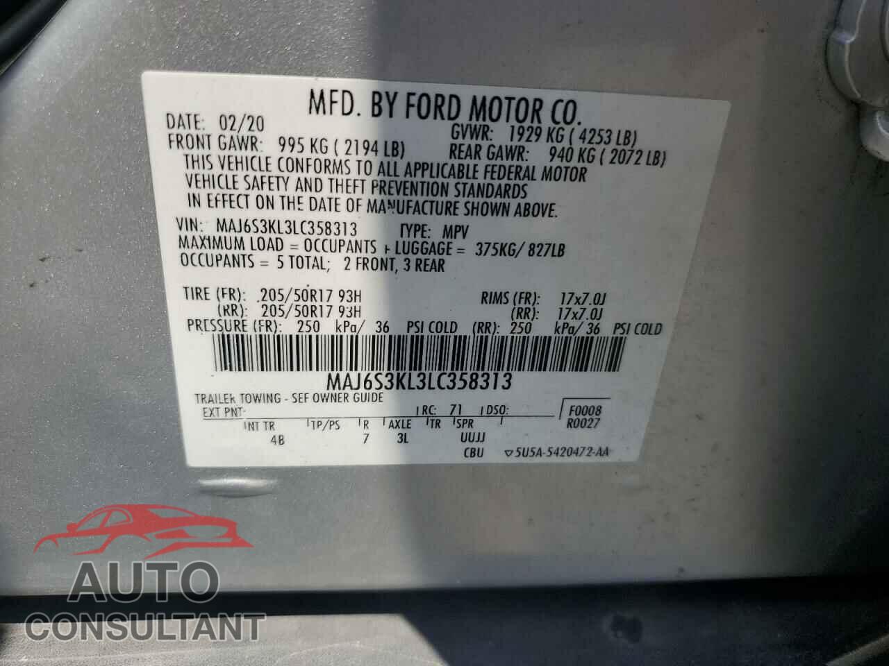 FORD ECOSPORT 2020 - MAJ6S3KL3LC358313