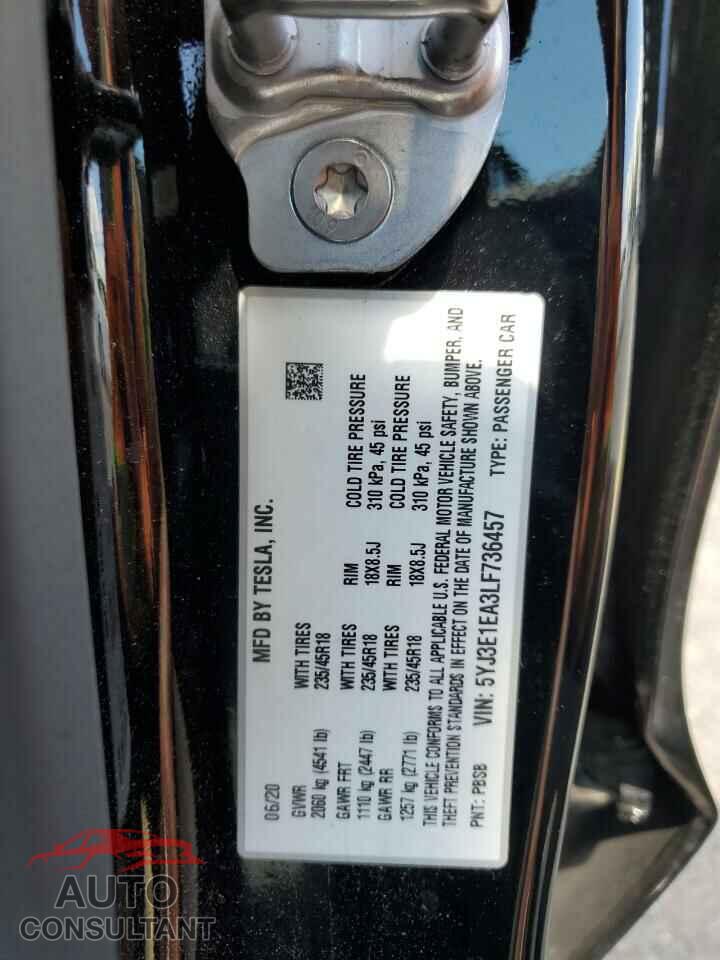 TESLA MODEL 3 2020 - 5YJ3E1EA3LF736457