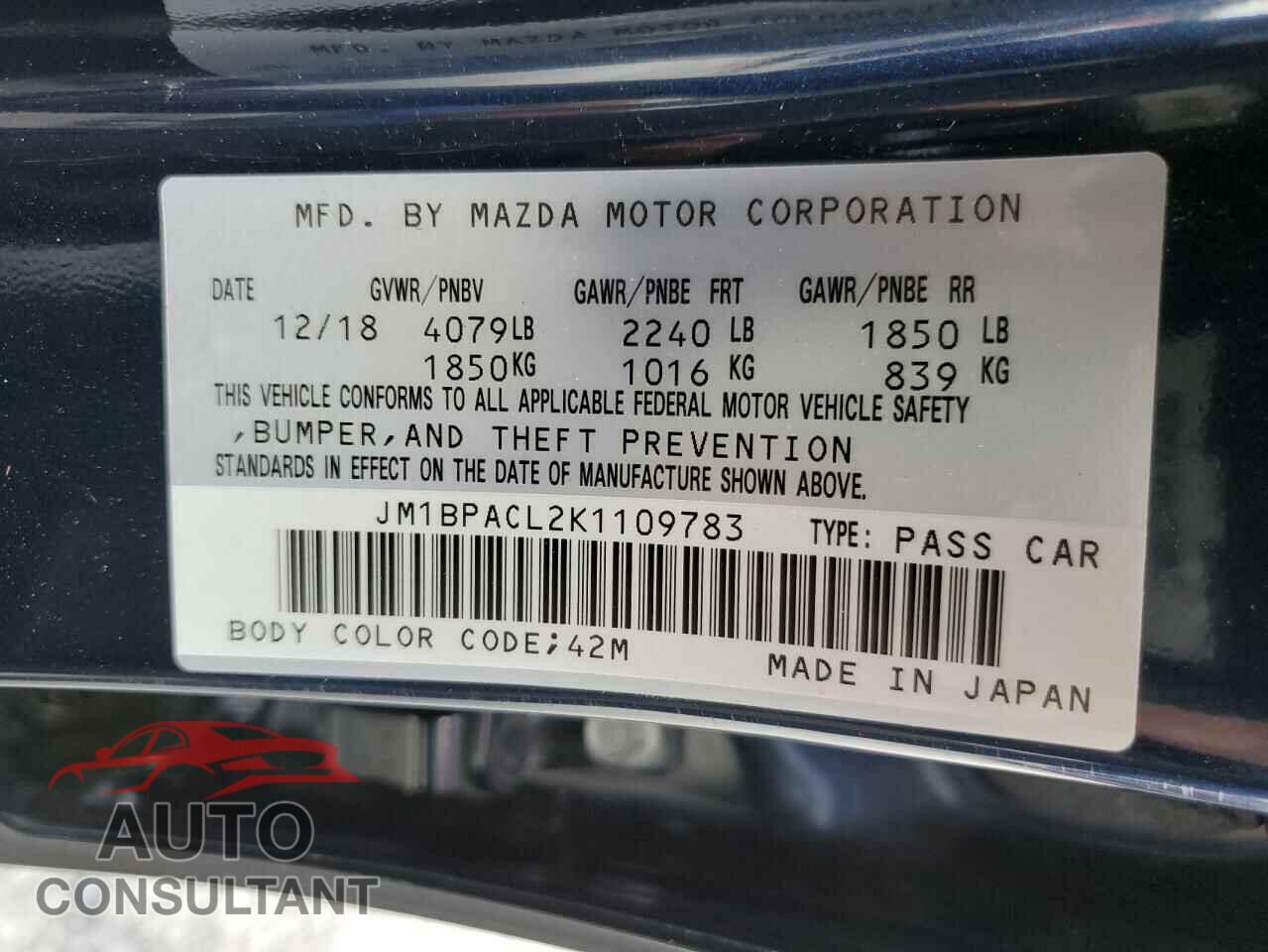 MAZDA 3 2019 - JM1BPACL2K1109783