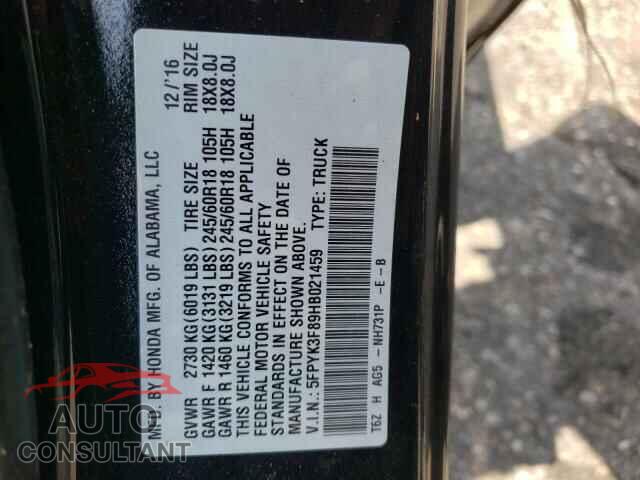 HONDA RIDGELINE 2017 - 5FPYK3F89HB021459