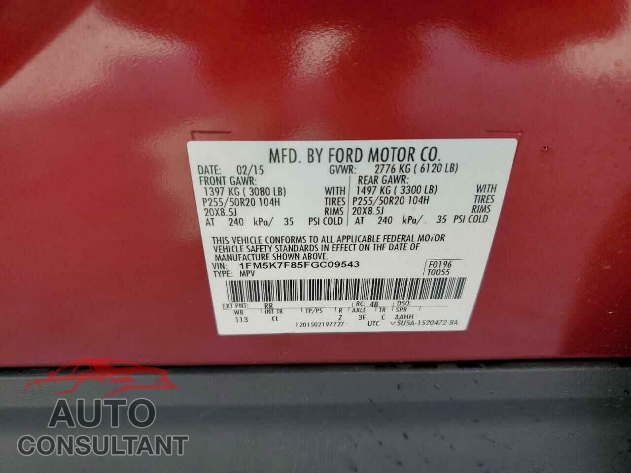 FORD EXPLORER 2015 - 1FM5K7F85FGC09543
