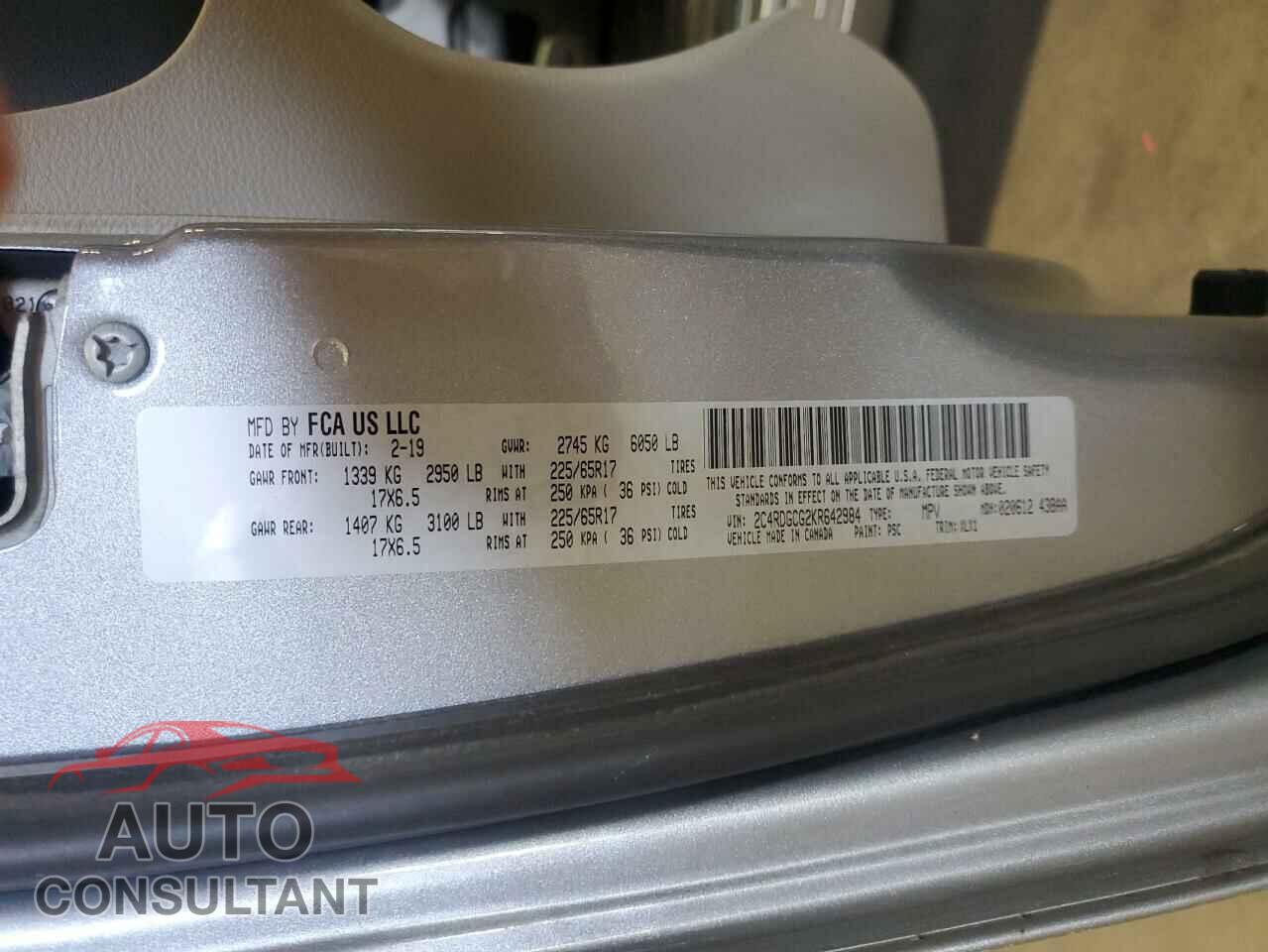DODGE CARAVAN 2019 - 2C4RDGCG2KR642984