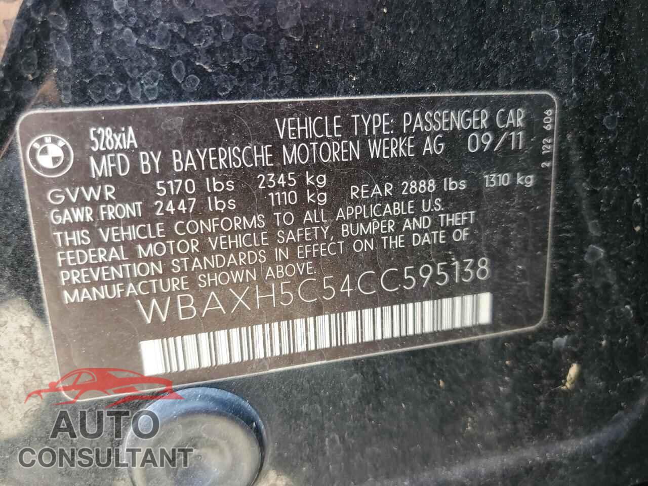 BMW 5 SERIES 2012 - WBAXH5C54CC595138