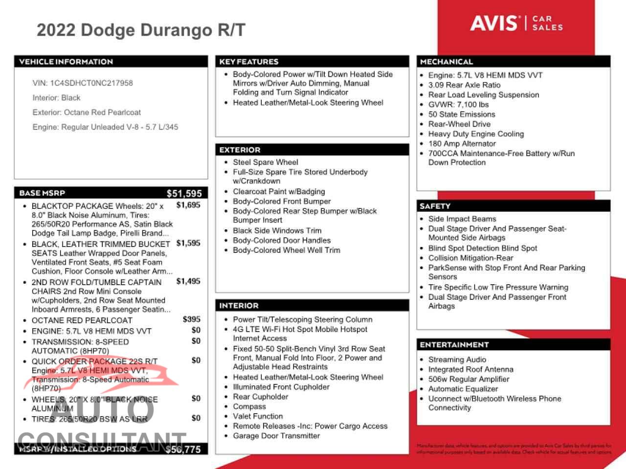 DODGE DURANGO 2022 - 1C4SDHCT0NC217958