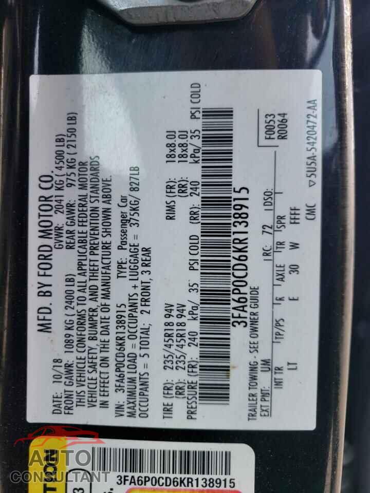 FORD FUSION 2019 - 3FA6P0CD6KR138915
